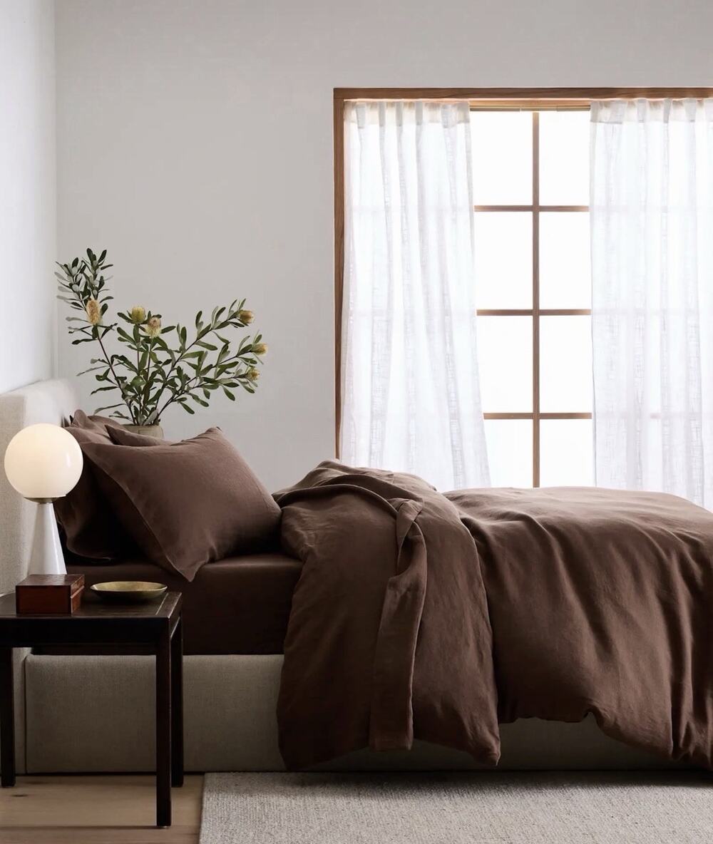 NEW Quince 100% European Linen Duvet Cover Set TWIN Espresso Brown Pillow $154
